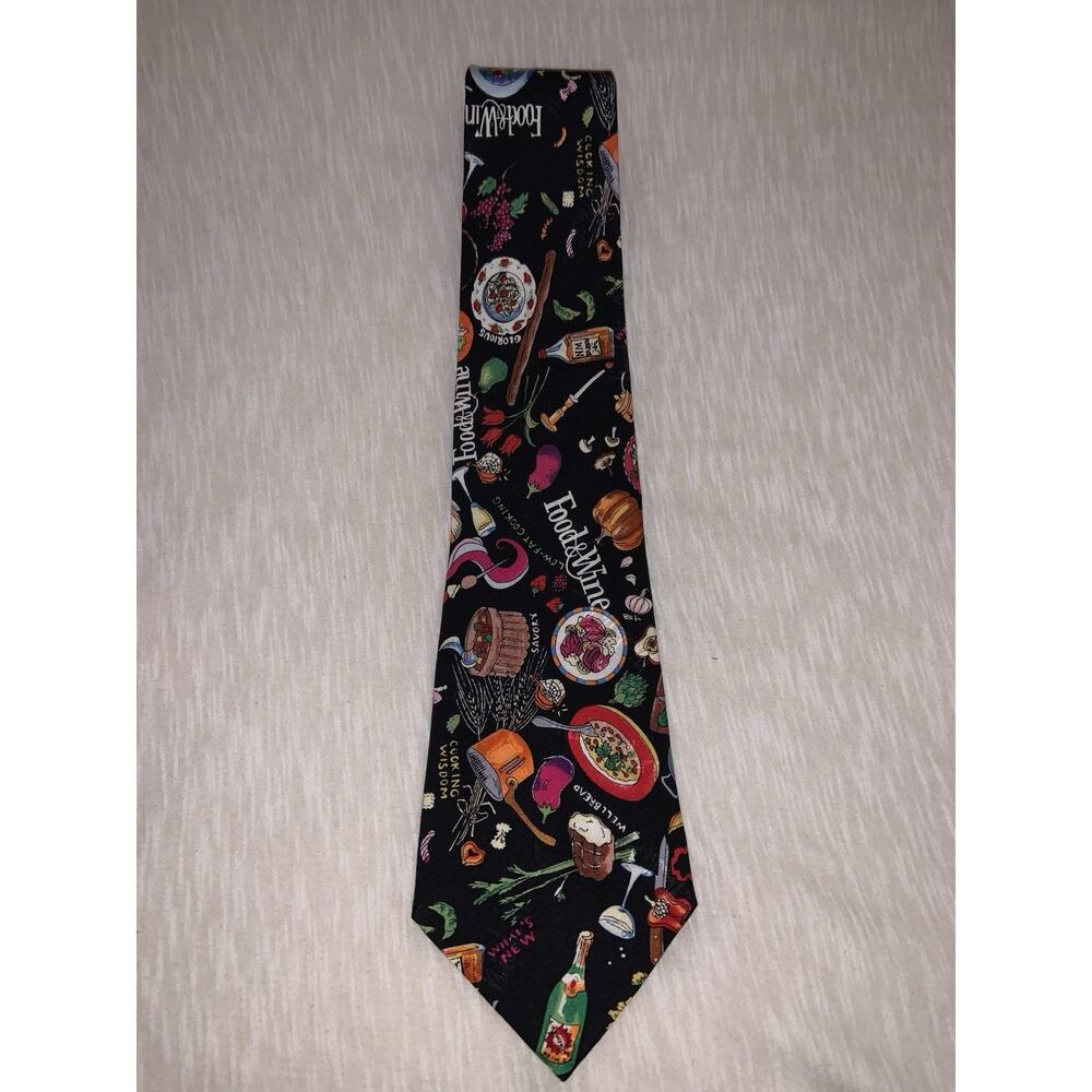 Nicole Miller Vintage Novelty Mens Silk Tie Multicolor Food & Wine